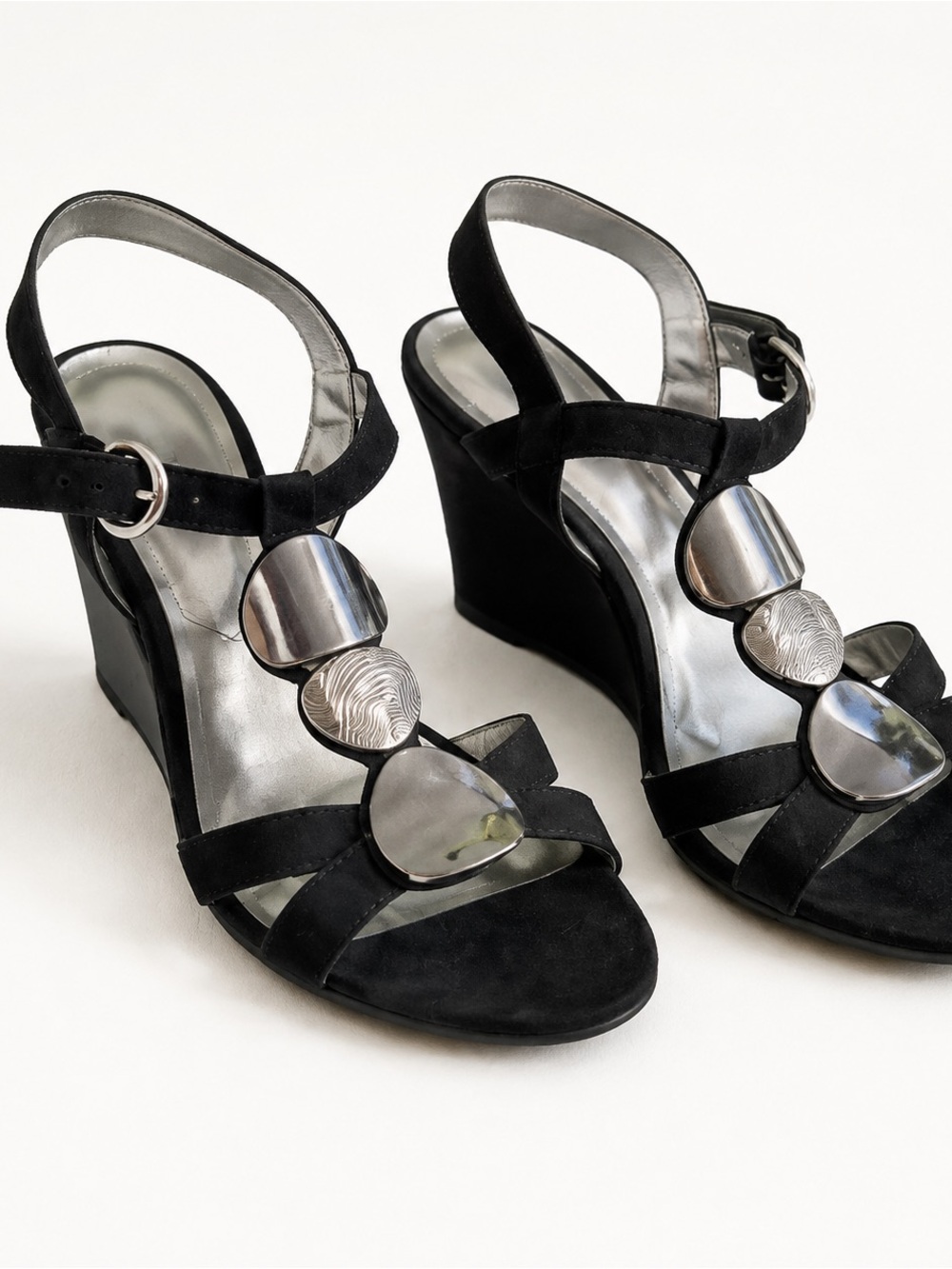 Alfani Black & Silver Wedge Shoes Size 7